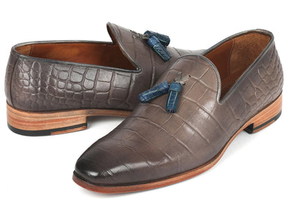 Paul Parkman Men's Gray Crocodile Embossed Calfskin Tassel Loafer - Which Mark