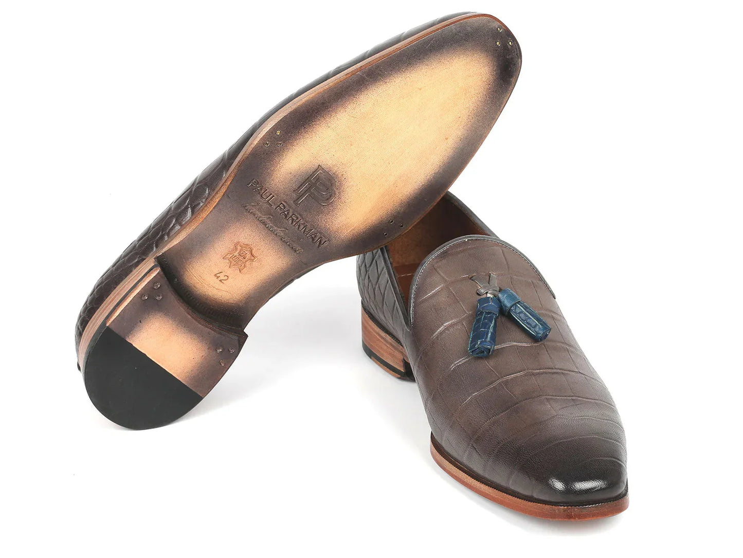 Paul Parkman Men's Gray Crocodile Embossed Calfskin Tassel Loafer - Which Mark