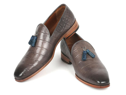 Paul Parkman Men's Gray Crocodile Embossed Calfskin Tassel Loafer - Which Mark