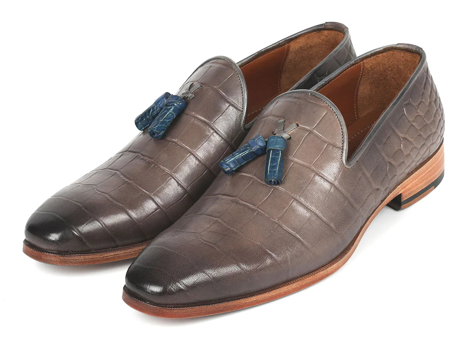 Paul Parkman Men's Gray Crocodile Embossed Calfskin Tassel Loafer - Which Mark