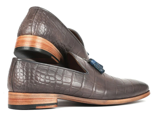 Paul Parkman Men's Gray Crocodile Embossed Calfskin Tassel Loafer - Which Mark
