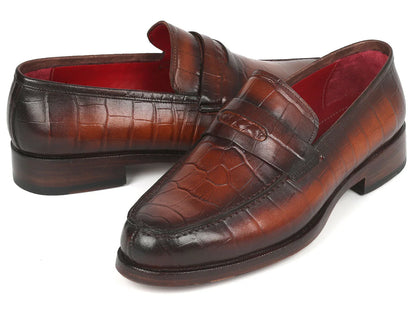Paul Parkman Brown Crocodile Embossed Calfskin Penny Loafers - Which Mark