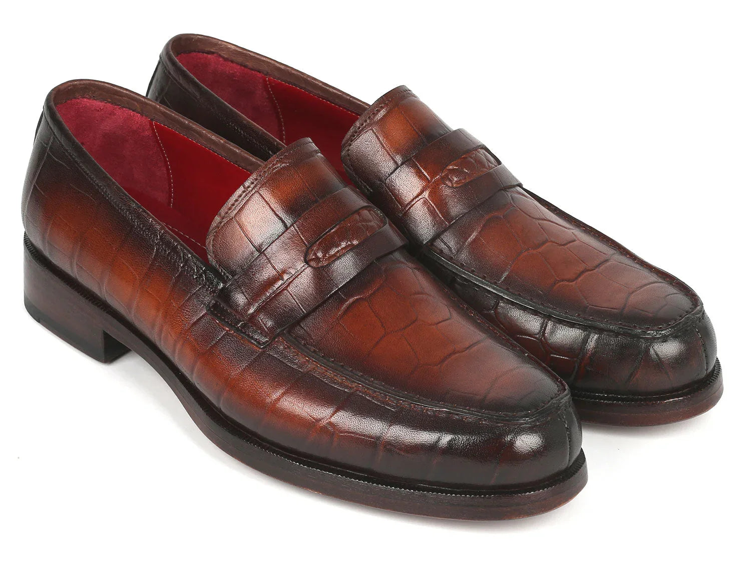 Paul Parkman Brown Crocodile Embossed Calfskin Penny Loafers - Which Mark