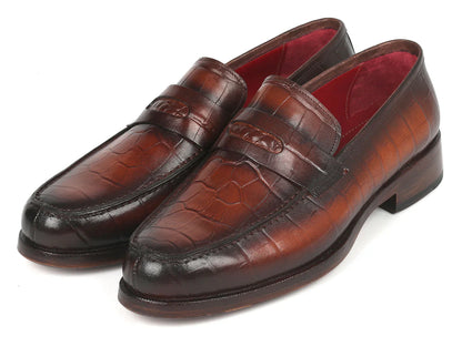 Paul Parkman Brown Crocodile Embossed Calfskin Penny Loafers - Which Mark