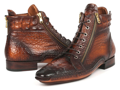 Paul Parkman Crocodile Textured Calfskin Handmade Zipper Boots - Which Mark