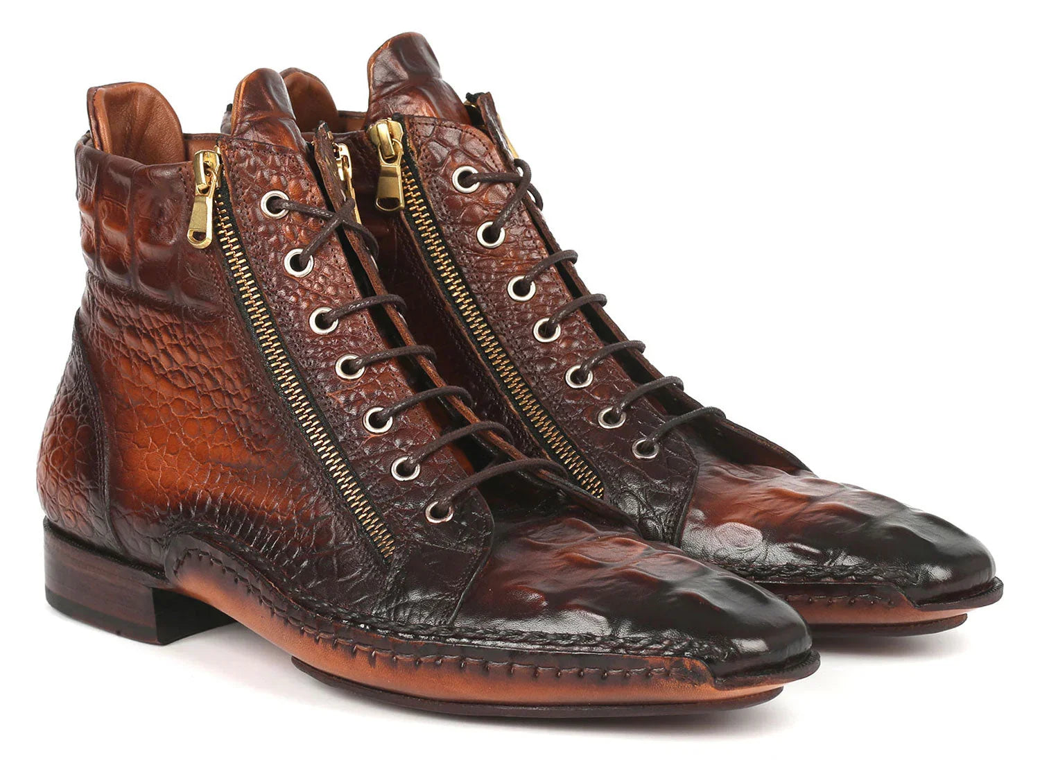 Paul Parkman Crocodile Textured Calfskin Handmade Zipper Boots - Which Mark