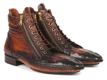 Paul Parkman Crocodile Textured Calfskin Handmade Zipper Boots - Which Mark