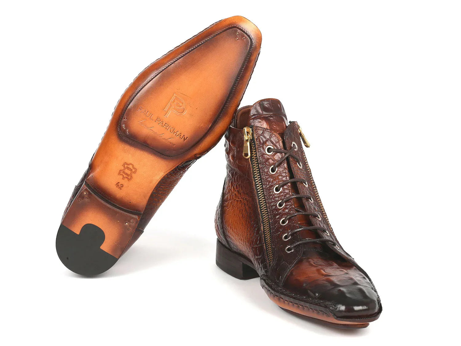 Paul Parkman Crocodile Textured Calfskin Handmade Zipper Boots - Which Mark