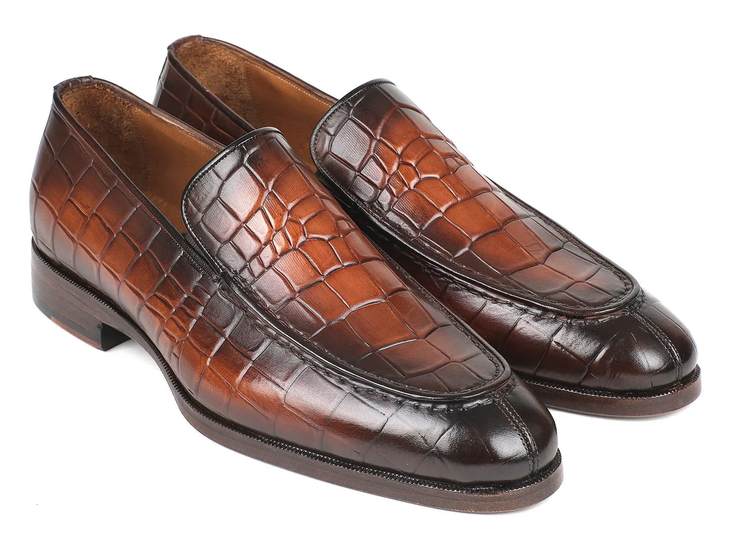 Paul Parkman Brown Burnished Crocodile Embossed Calfskin Loafer - Which Mark
