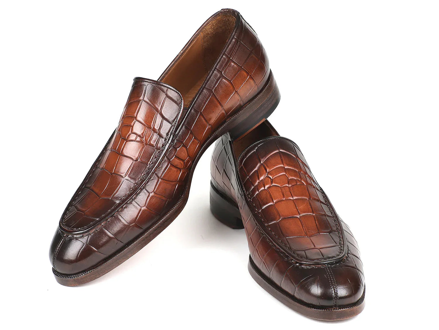 Paul Parkman Brown Burnished Crocodile Embossed Calfskin Loafer - Which Mark