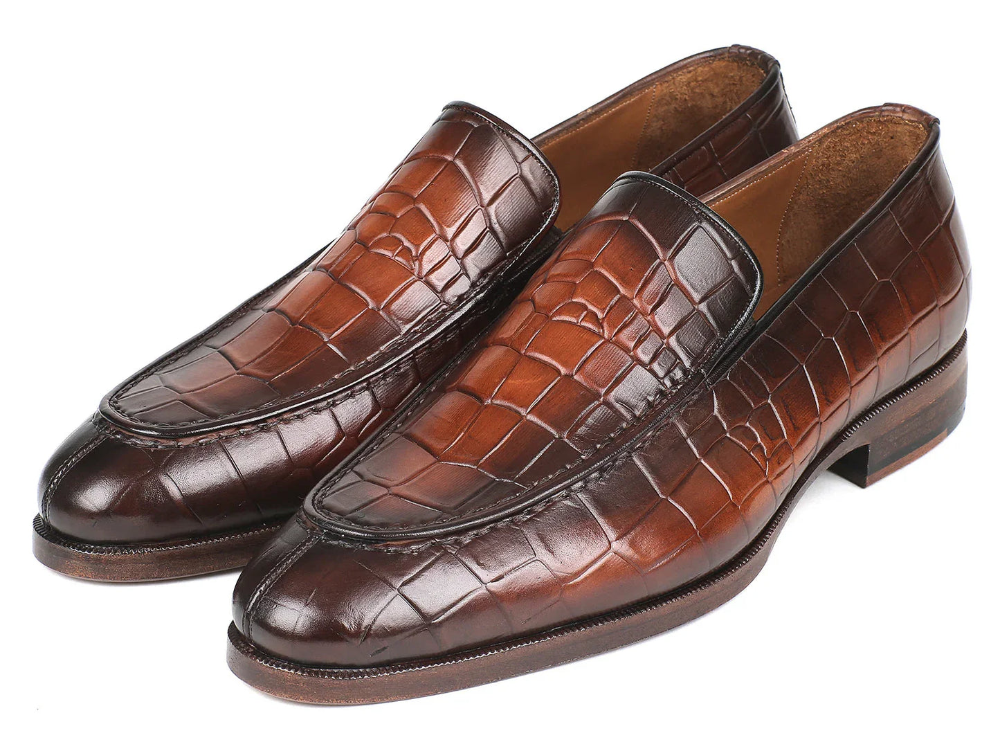 Paul Parkman Brown Burnished Crocodile Embossed Calfskin Loafer - Which Mark