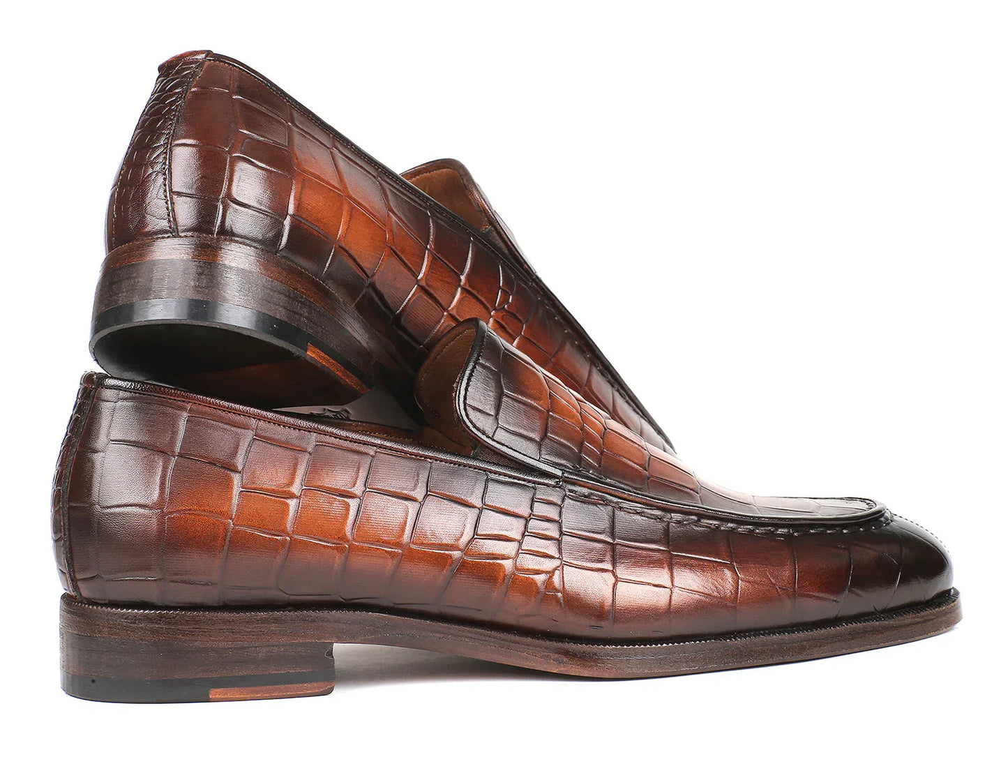 Paul Parkman Brown Burnished Crocodile Embossed Calfskin Loafer - Which Mark