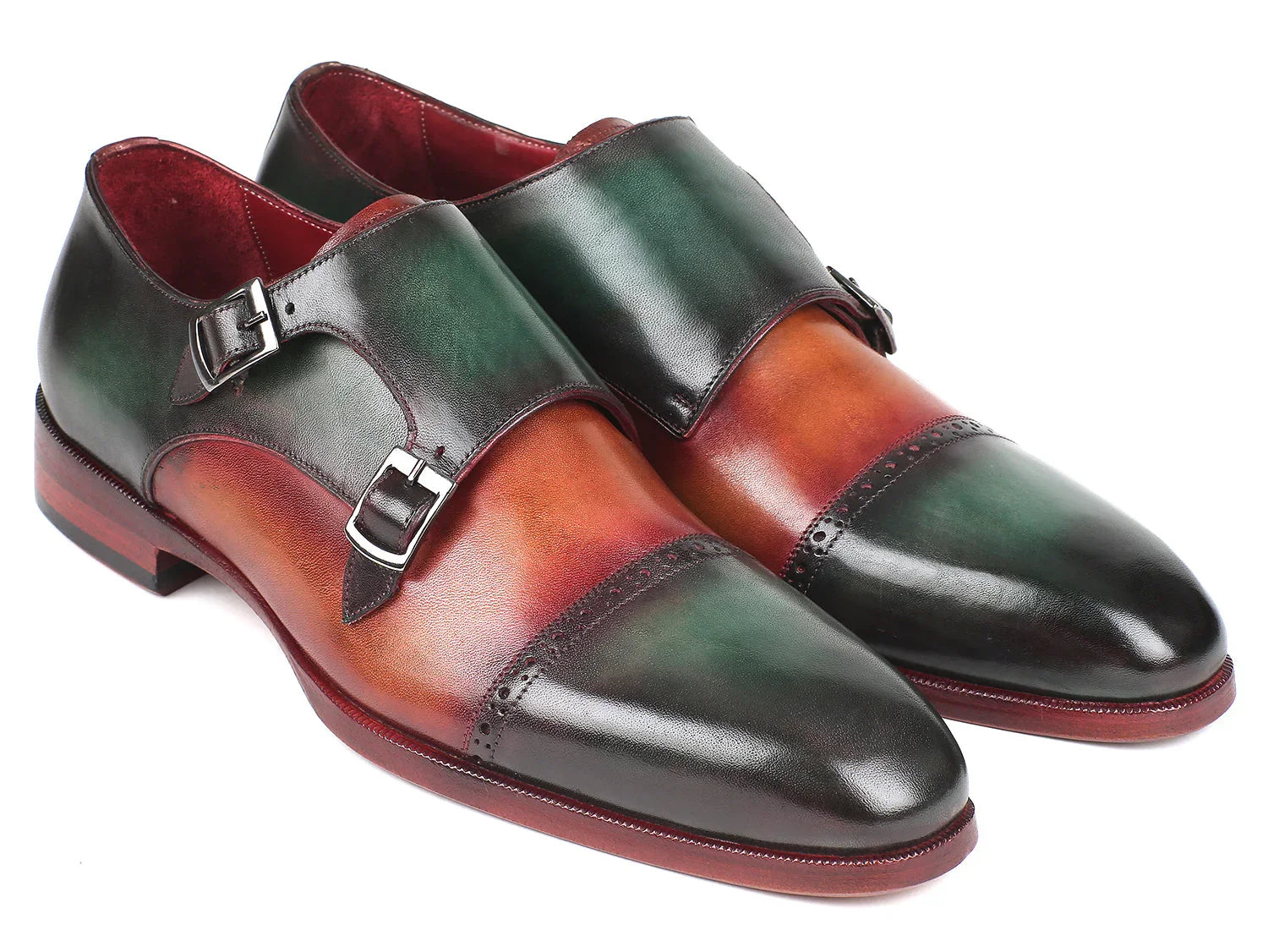 Paul Parkman Captoe Double Monkstraps Green & Camel (ID#045GC61) - Which Mark