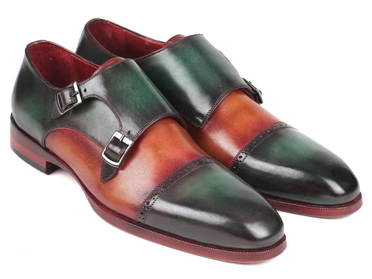 Paul Parkman Captoe Double Monkstraps Green & Camel (ID#045GC61) - Which Mark