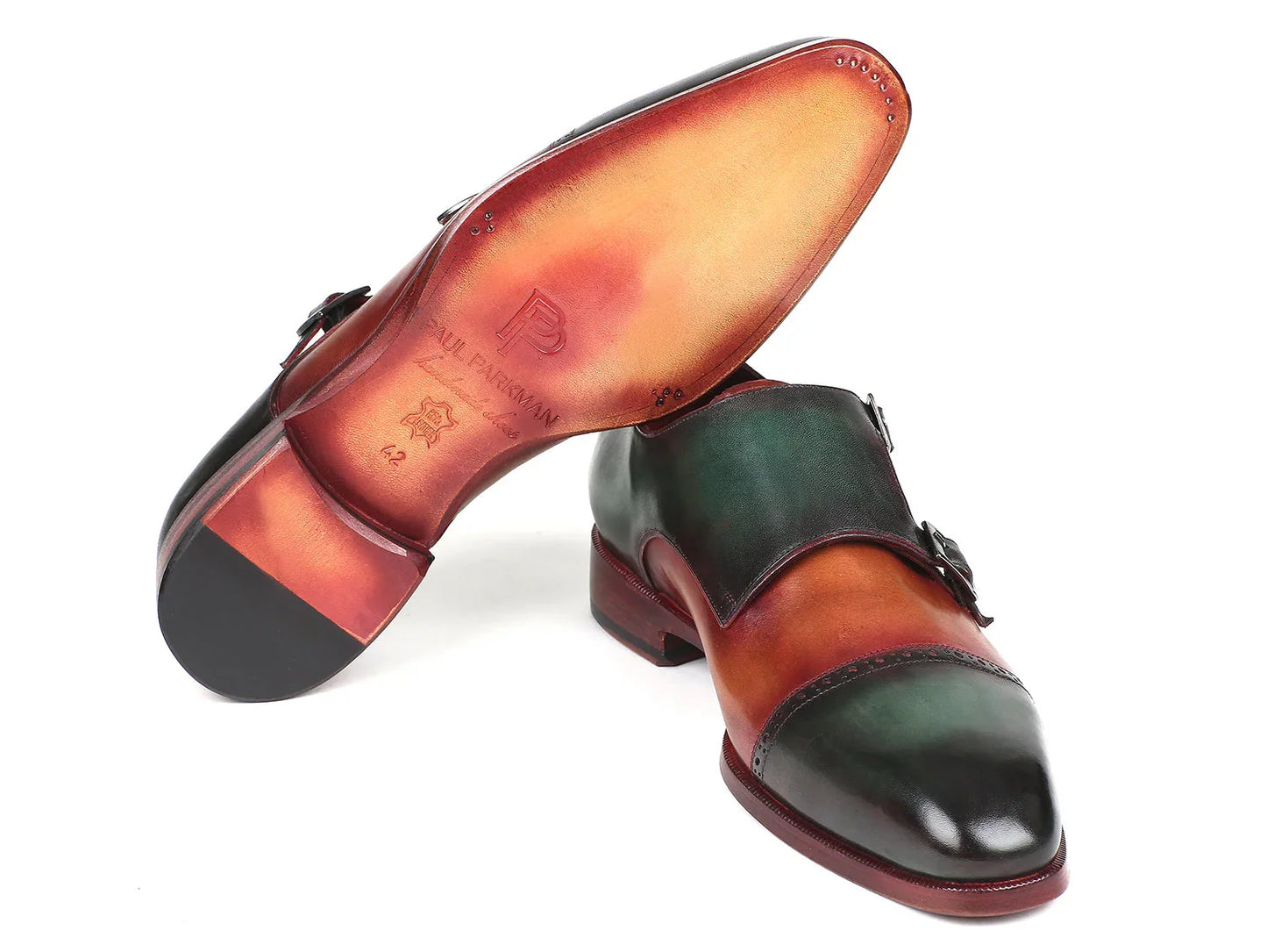 Paul Parkman Captoe Double Monkstraps Green & Camel (ID#045GC61) - Which Mark