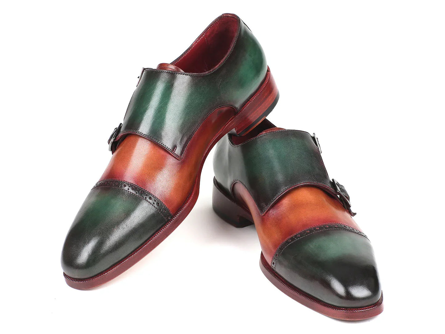 Paul Parkman Captoe Double Monkstraps Green & Camel (ID#045GC61) - Which Mark