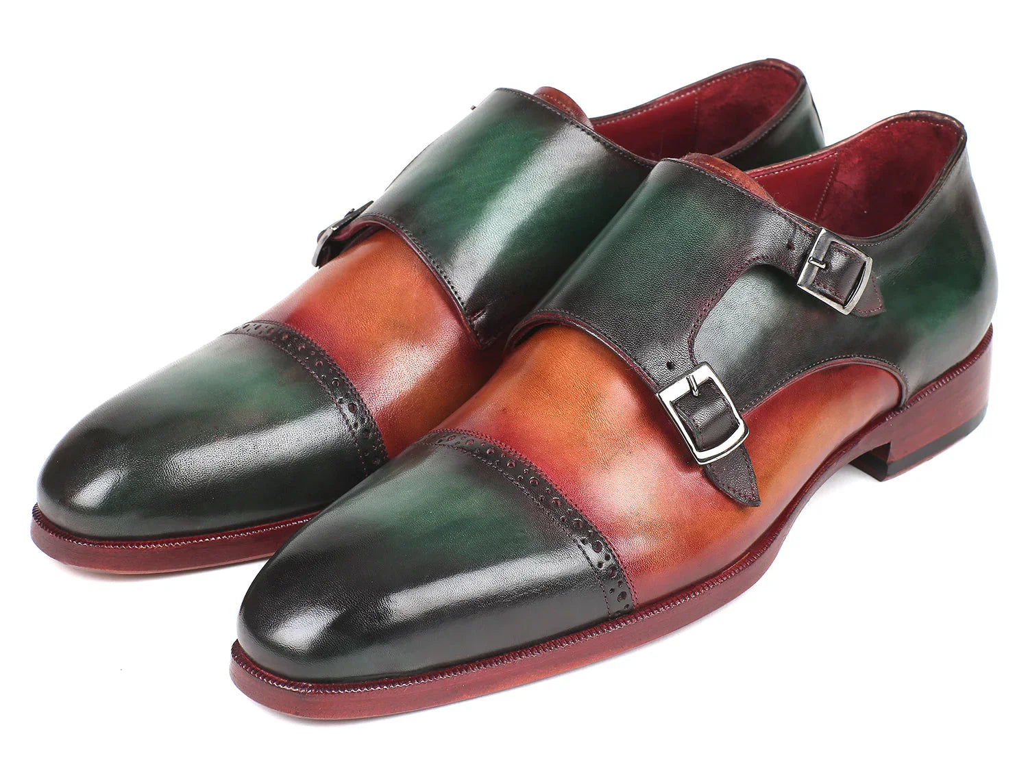 Paul Parkman Captoe Double Monkstraps Green & Camel (ID#045GC61) - Which Mark