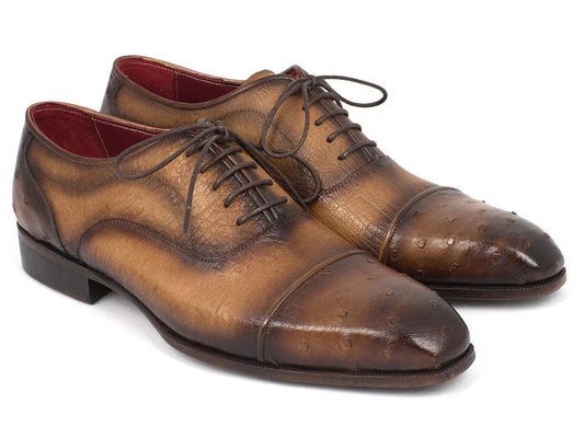 Paul Parkman Men's Genuine Ostrich Captoe Oxfords Camel Color - Which Mark