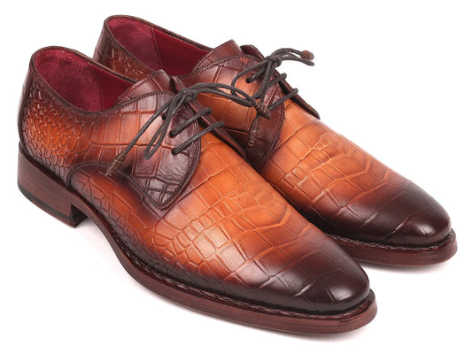 Paul Parkman Brown Crocodile Embossed Calfskin Goodyear Welted Derby - Which Mark