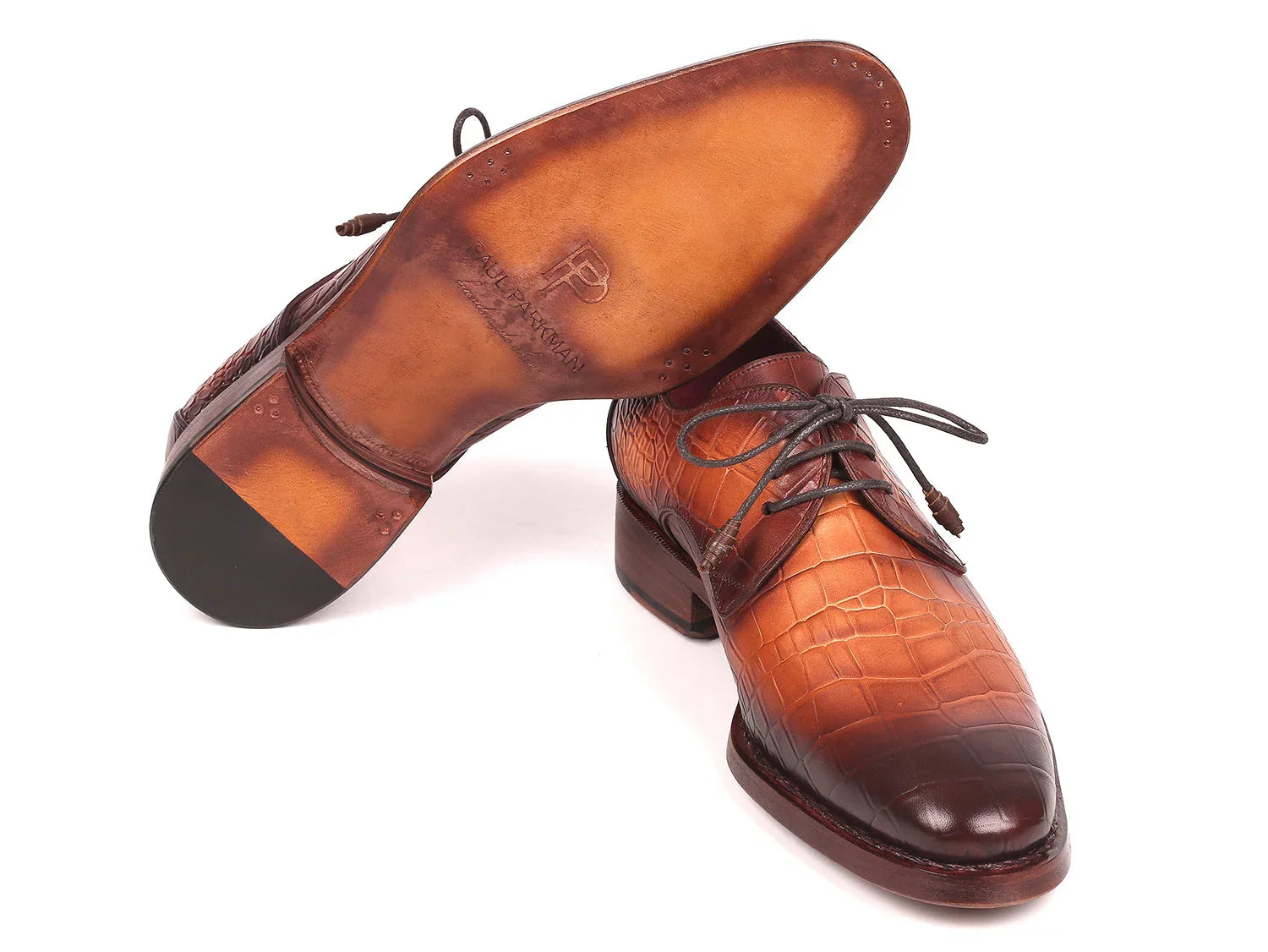 Paul Parkman Brown Crocodile Embossed Calfskin Goodyear Welted Derby - Which Mark