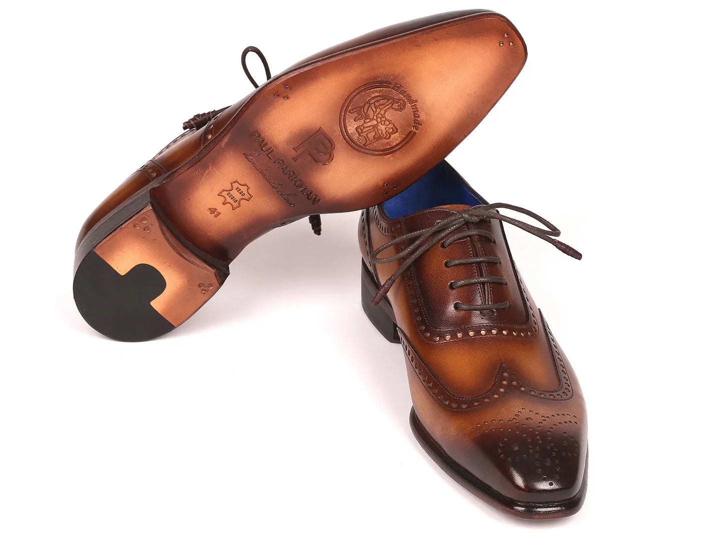 Paul Parkman Men's Handmade Wingtip Oxfords Brown (ID#711W03) - Which Mark