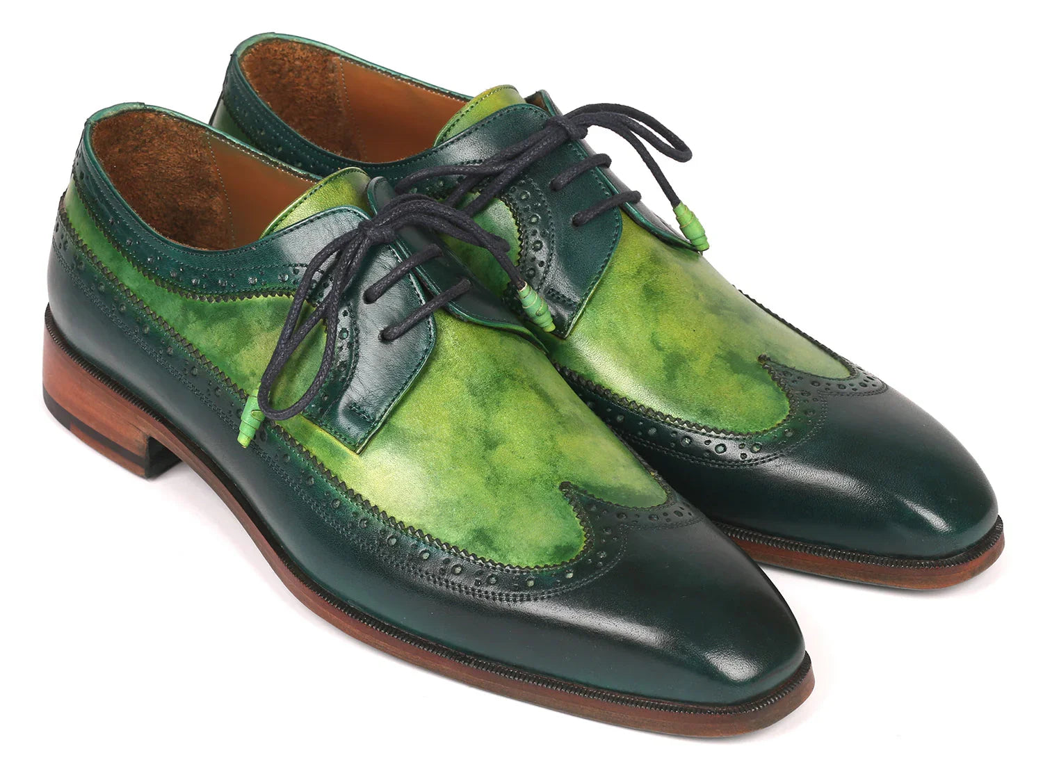 Paul Parkman Men's Green Dual Tone Wingtip Derby Shoes (ID#6931GRN) - Which Mark