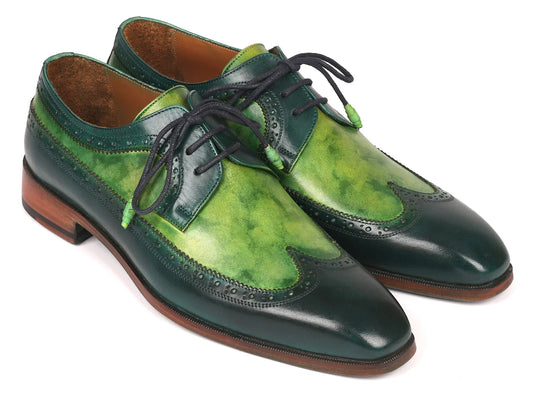 Paul Parkman Men's Green Dual Tone Wingtip Derby Shoes (ID#6931GRN) - Which Mark