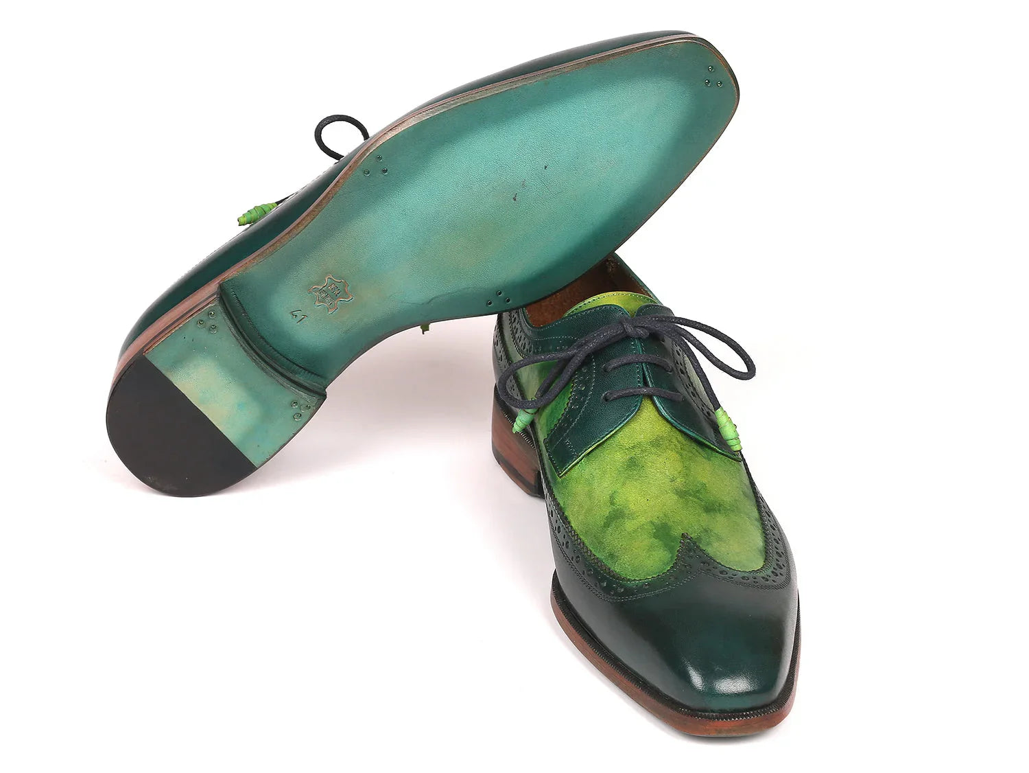 Paul Parkman Men's Green Dual Tone Wingtip Derby Shoes (ID#6931GRN) - Which Mark