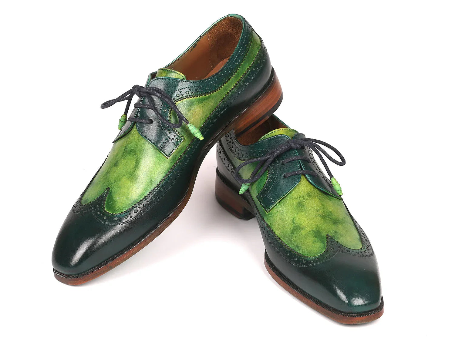 Paul Parkman Men's Green Dual Tone Wingtip Derby Shoes (ID#6931GRN) - Which Mark