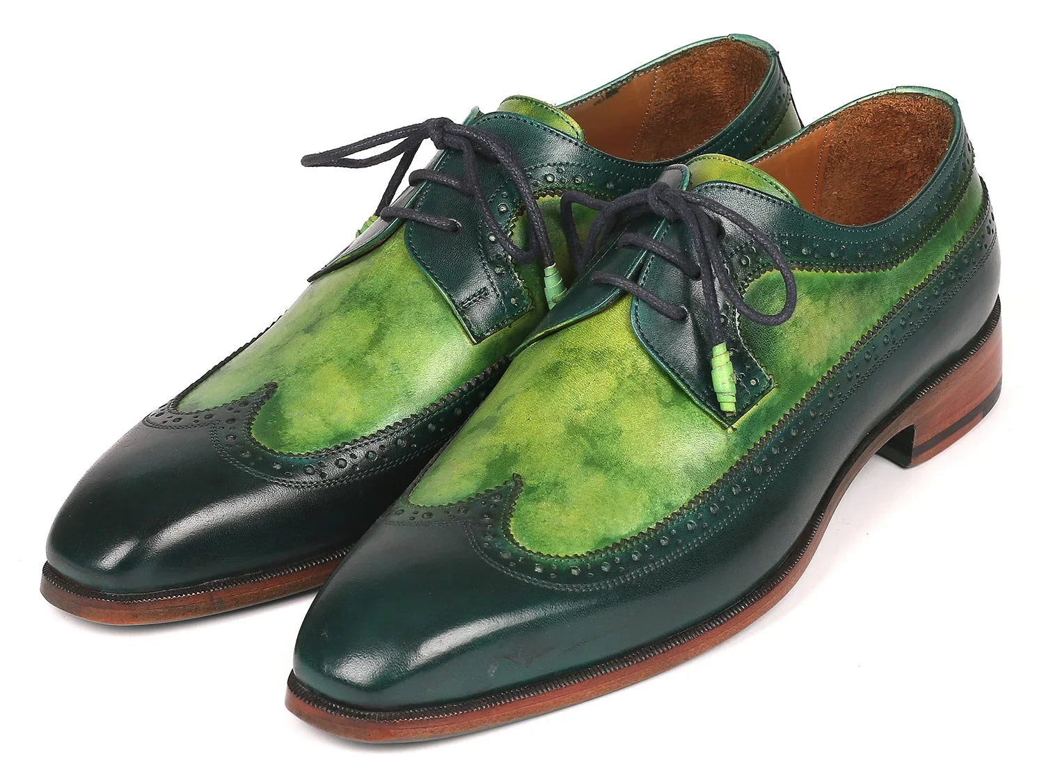 Paul Parkman Men's Green Dual Tone Wingtip Derby Shoes (ID#6931GRN) - Which Mark