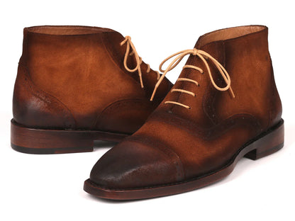 Paul Parkman Antique Suede Brown Cap Toe Ankle Boots (ID#644BRW17) - Which Mark