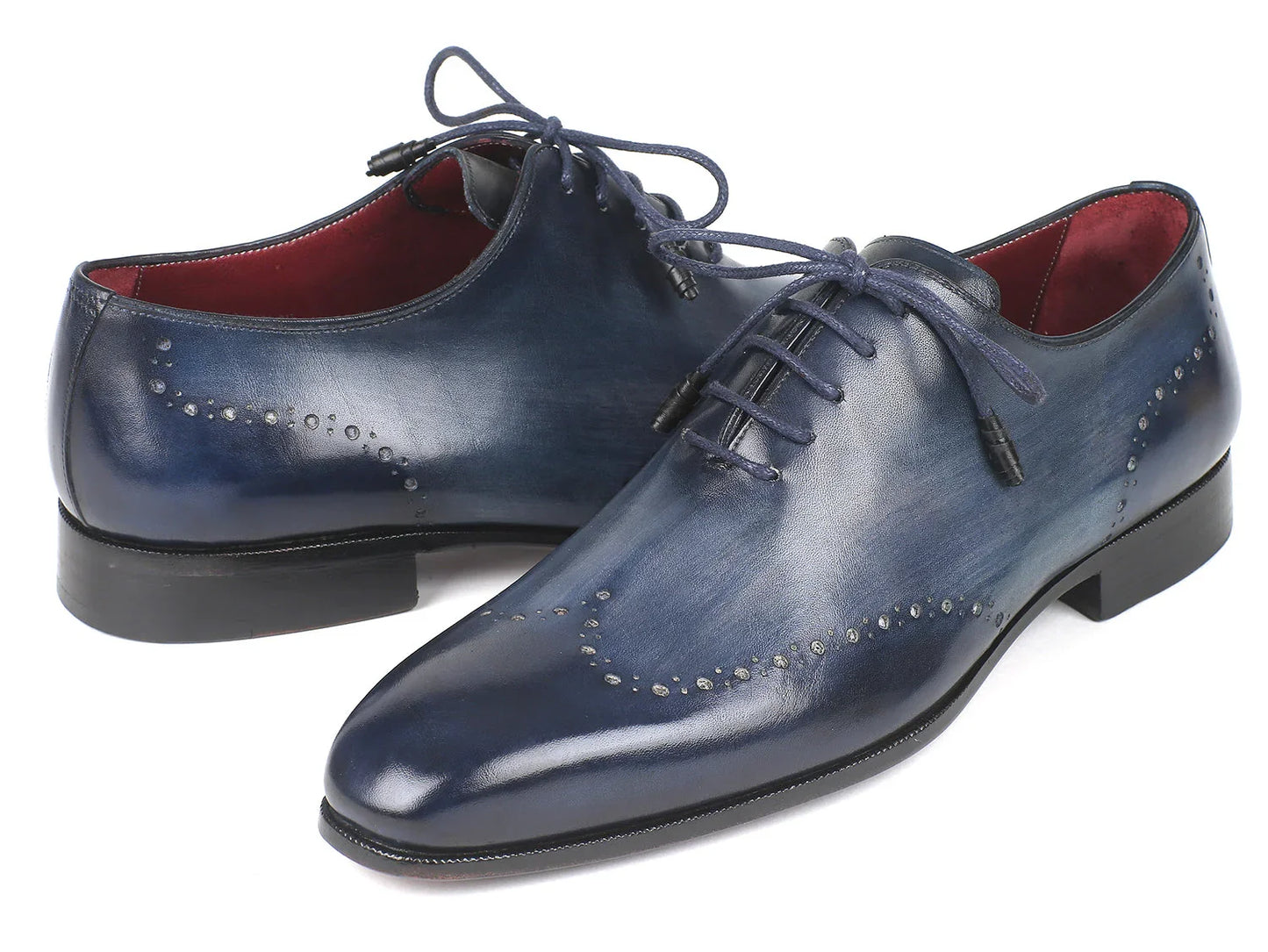 Paul Parkman Men's Navy Burnished Wingtip Oxfords (ID#84NT56) - Which Mark