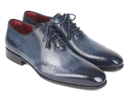 Paul Parkman Men's Navy Burnished Wingtip Oxfords (ID#84NT56) - Which Mark