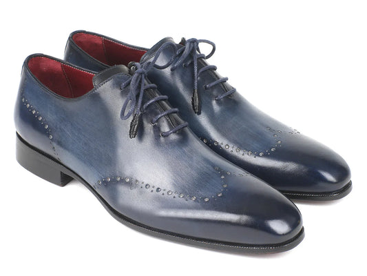 Paul Parkman Men's Navy Burnished Wingtip Oxfords (ID#84NT56) - Which Mark