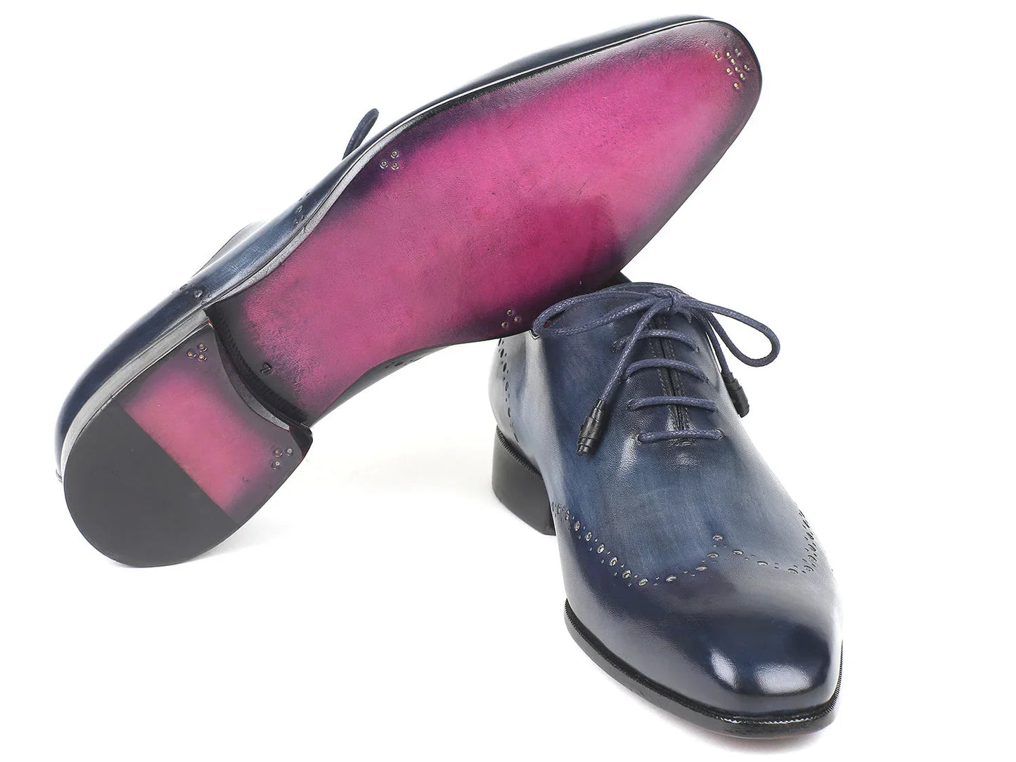 Paul Parkman Men's Navy Burnished Wingtip Oxfords (ID#84NT56) - Which Mark