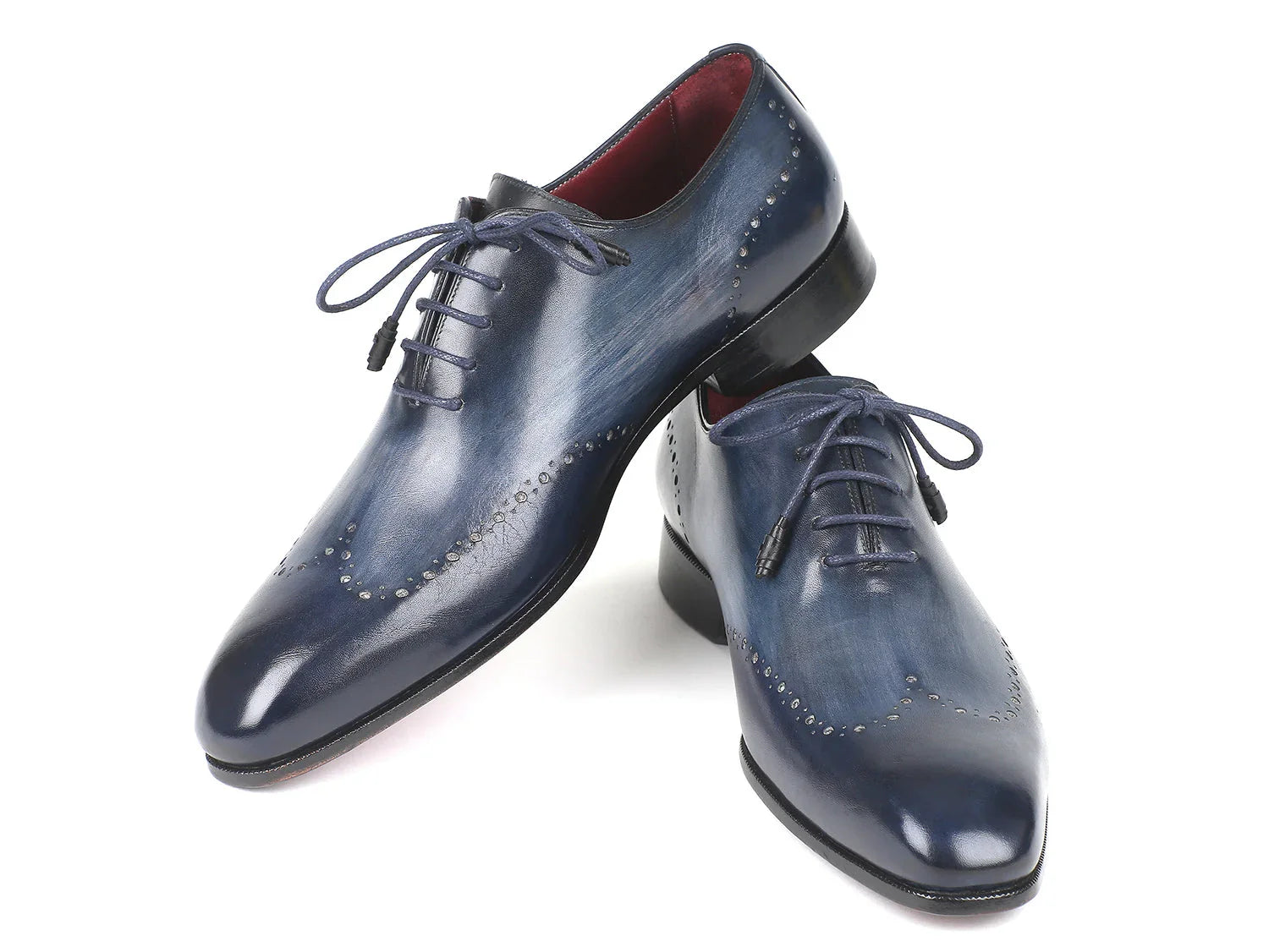 Paul Parkman Men's Navy Burnished Wingtip Oxfords (ID#84NT56) - Which Mark
