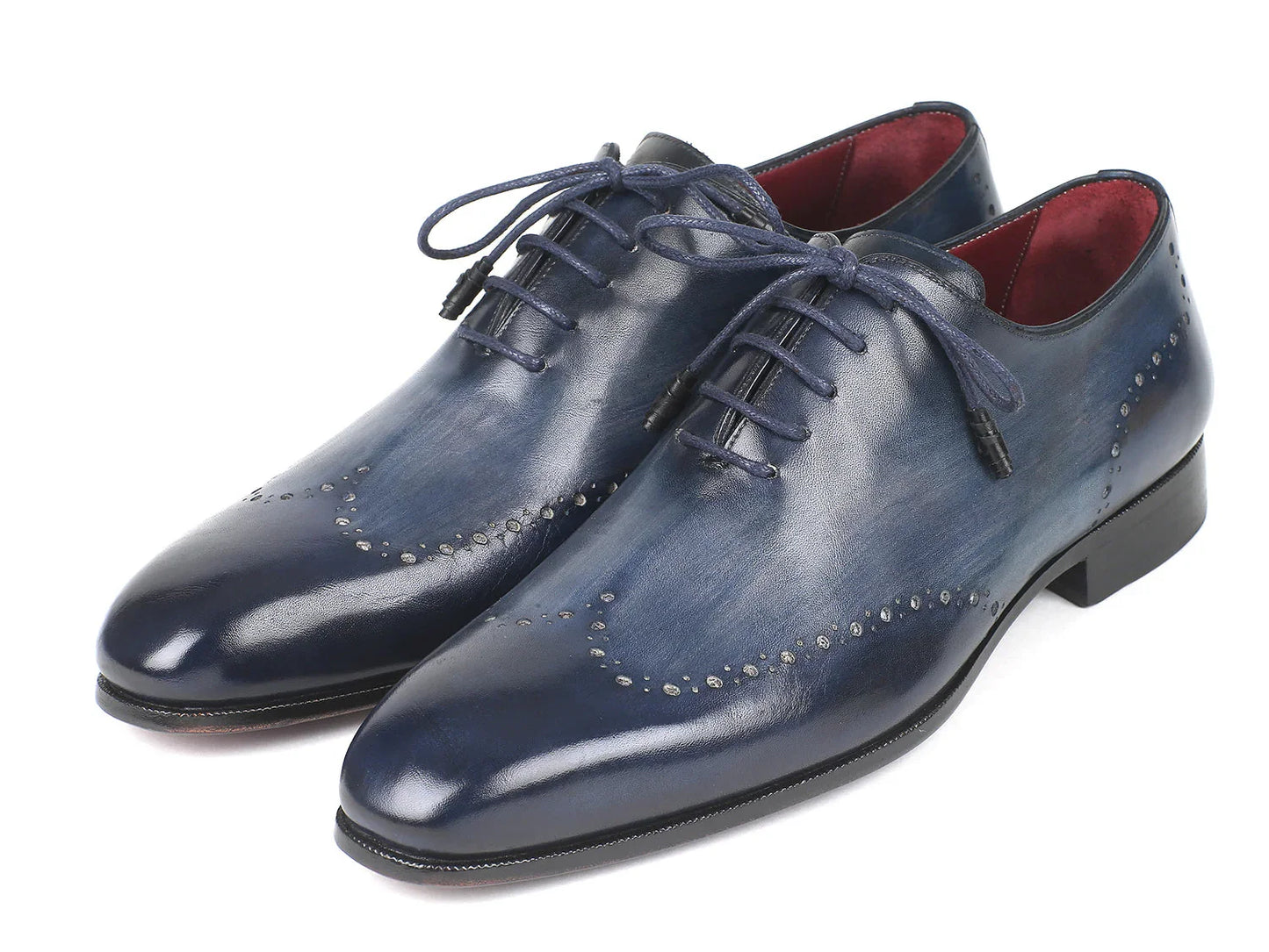 Paul Parkman Men's Navy Burnished Wingtip Oxfords (ID#84NT56) - Which Mark