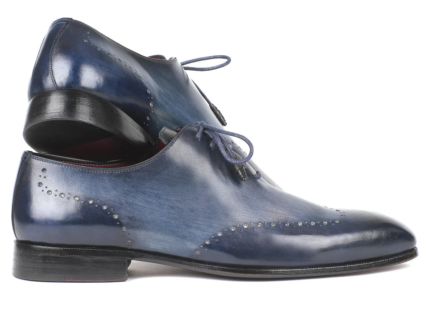 Paul Parkman Men's Navy Burnished Wingtip Oxfords (ID#84NT56) - Which Mark