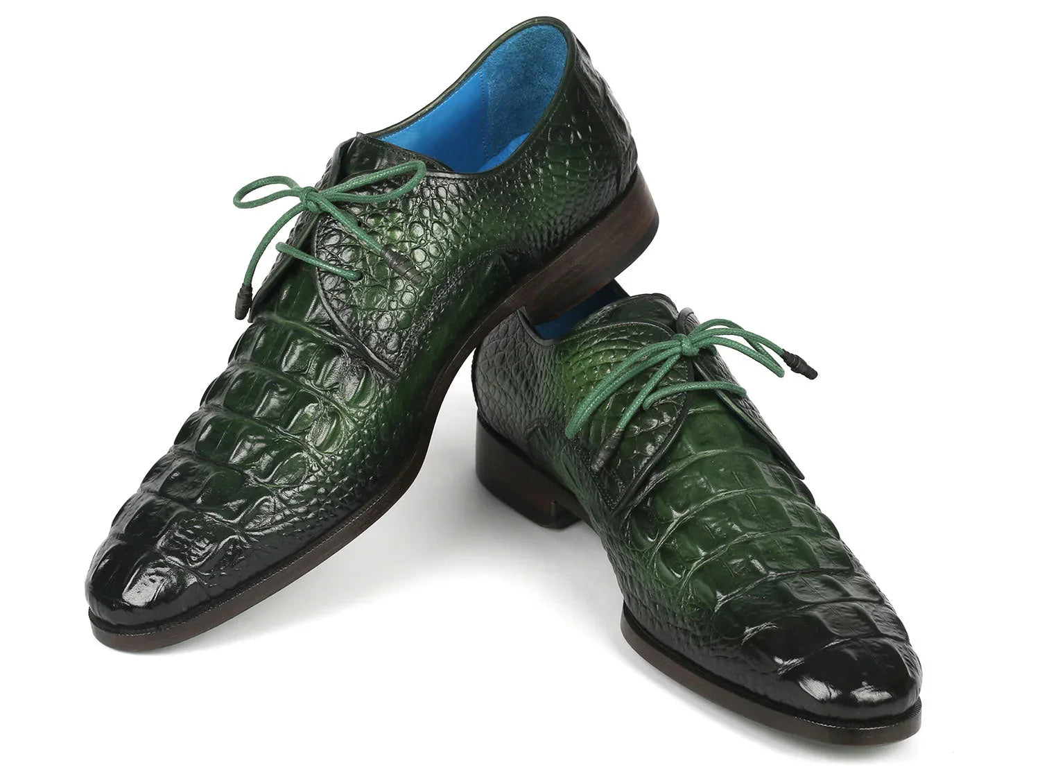 Paul Parkman Men's Green Croco Textured Leather Derby Shoes - Which Mark
