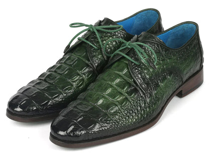Paul Parkman Men's Green Croco Textured Leather Derby Shoes - Which Mark