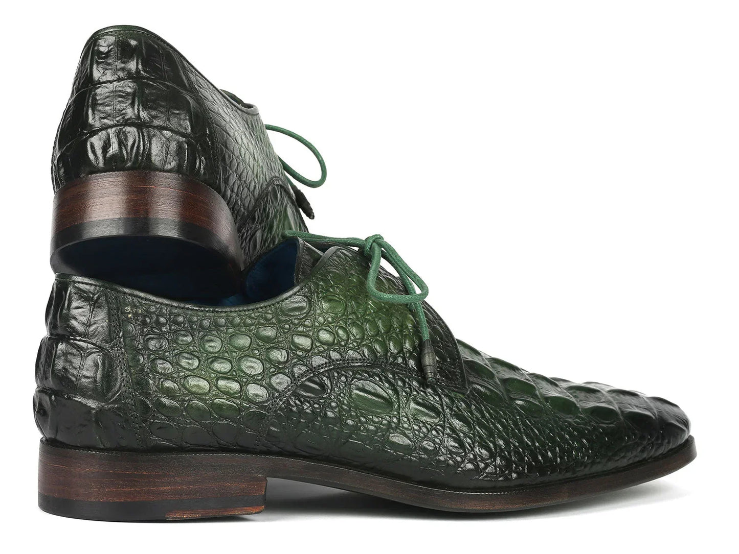 Paul Parkman Men's Green Croco Textured Leather Derby Shoes - Which Mark