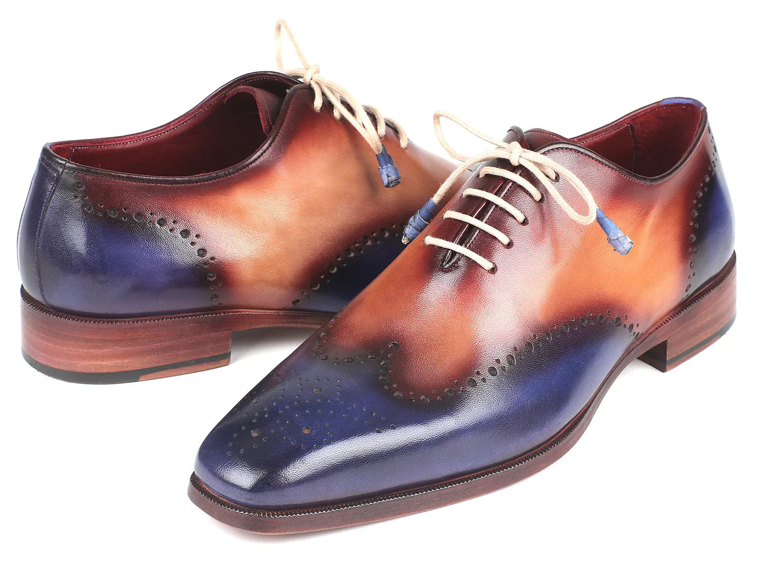 Paul Parkman Blue & Camel Wingtip Oxfords (ID#097BX11) - Which Mark