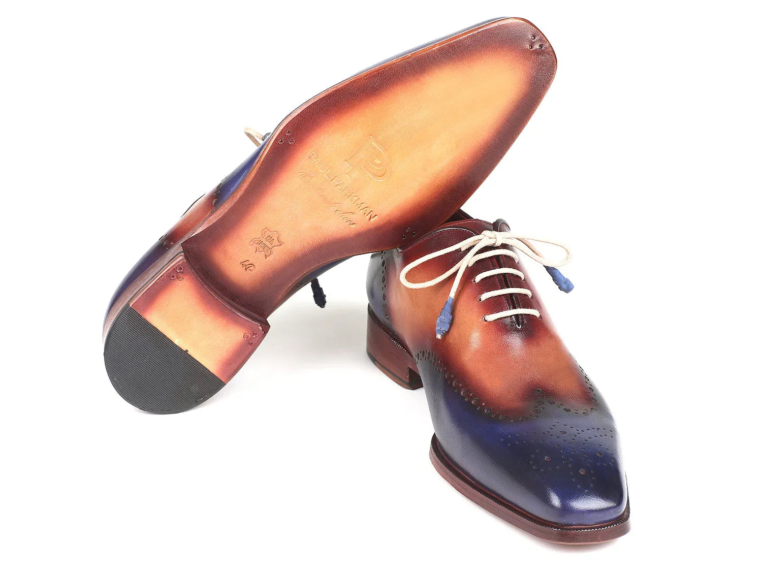 Paul Parkman Blue & Camel Wingtip Oxfords (ID#097BX11) - Which Mark