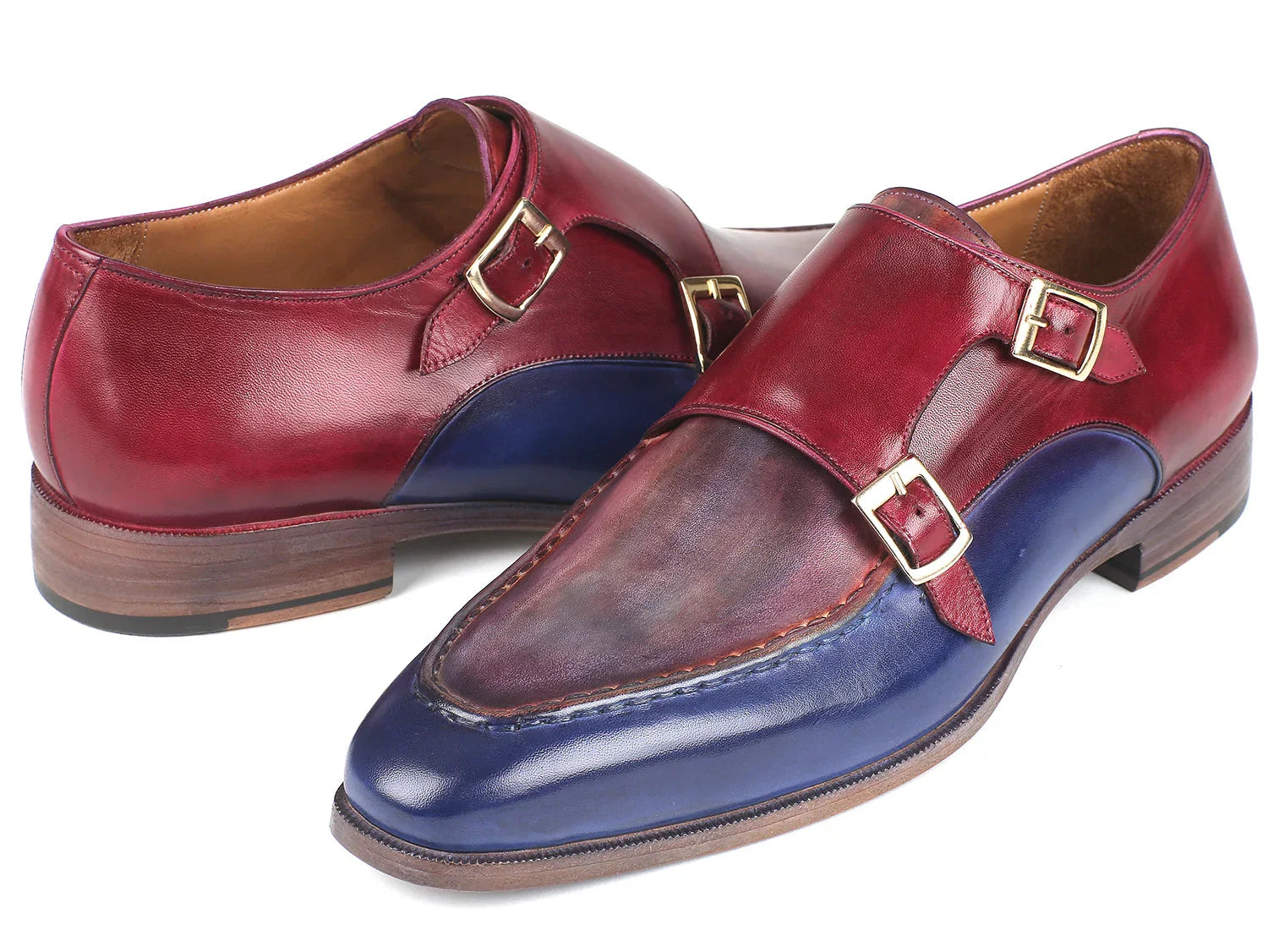 Paul Parkman Blue & Bordeaux Double Monkstraps (ID#SW533YR) - Which Mark
