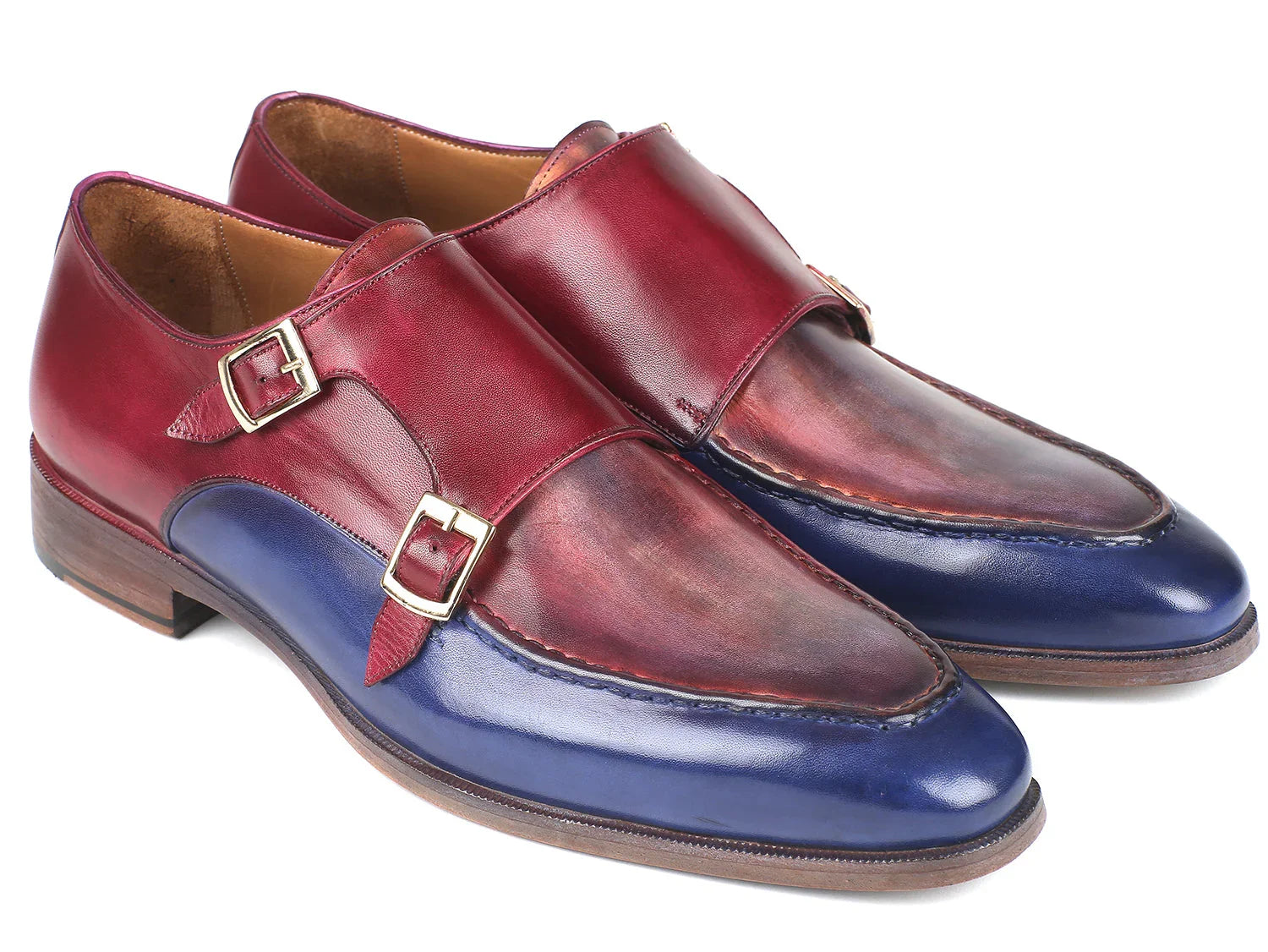 Paul Parkman Blue & Bordeaux Double Monkstraps (ID#SW533YR) - Which Mark