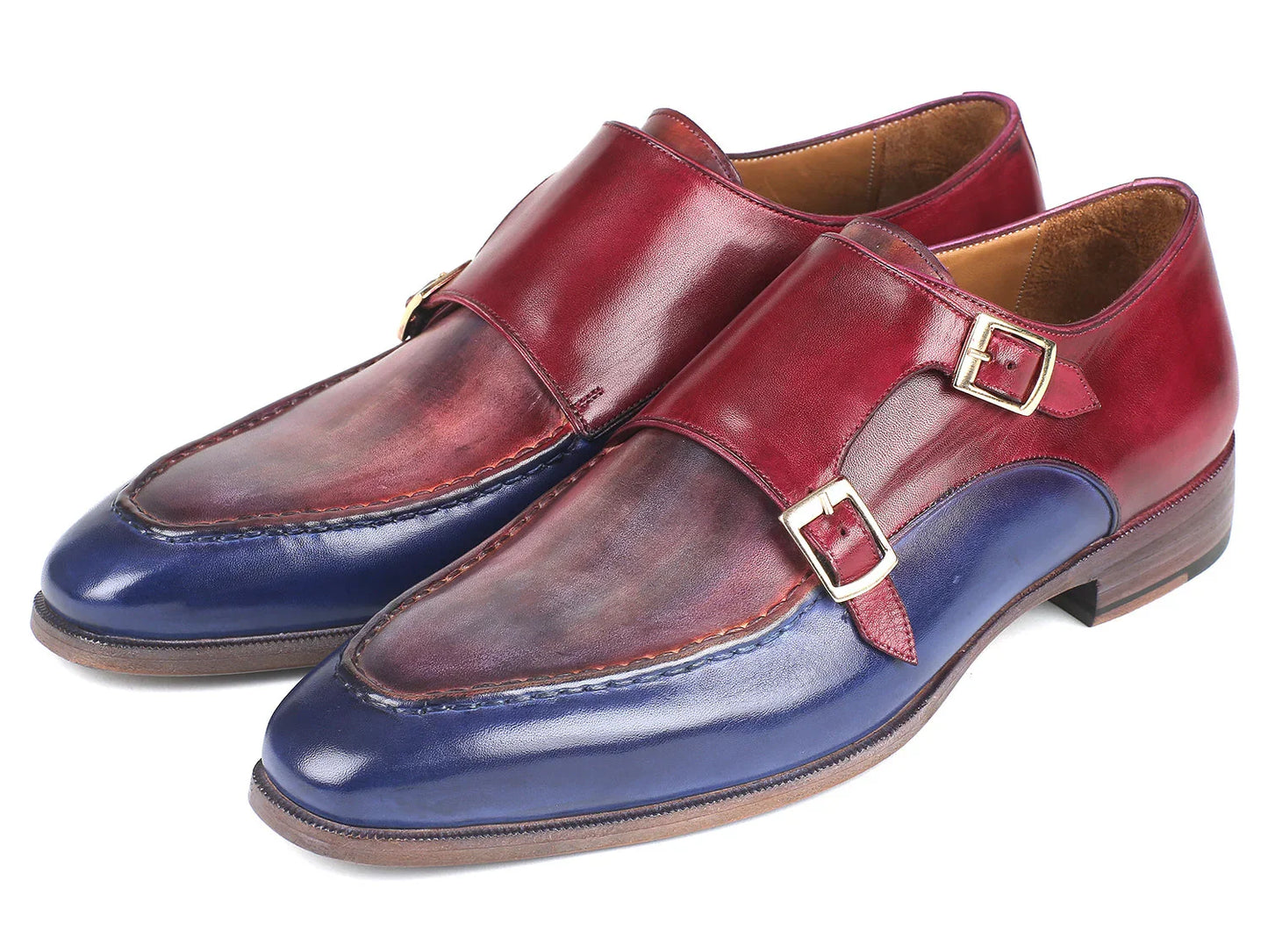 Paul Parkman Blue & Bordeaux Double Monkstraps (ID#SW533YR) - Which Mark