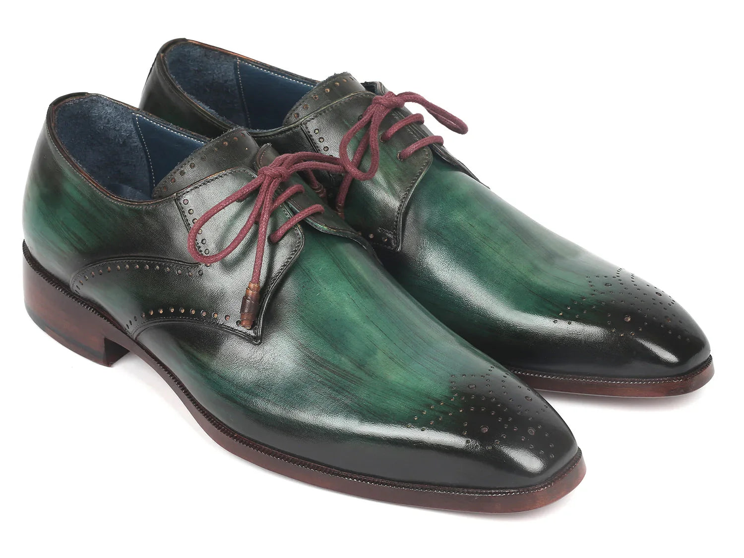 Paul Parkman Men's Green Medallion Toe Derby Shoes (ID#6584-GRN) - Which Mark