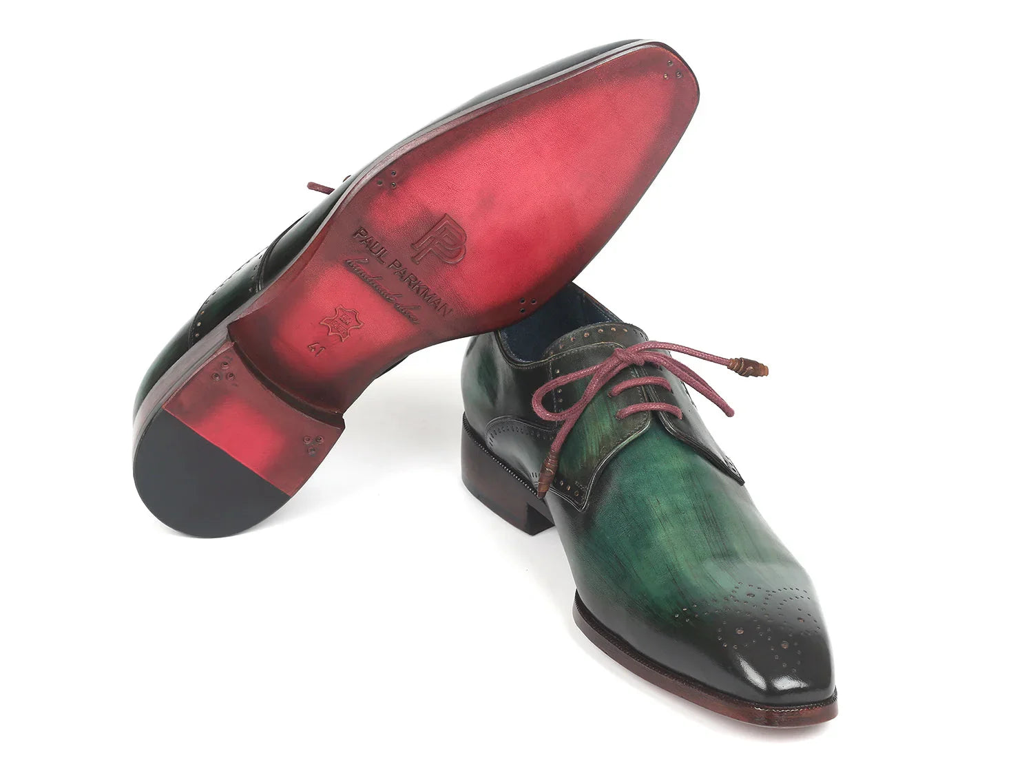 Paul Parkman Men's Green Medallion Toe Derby Shoes (ID#6584-GRN) - Which Mark