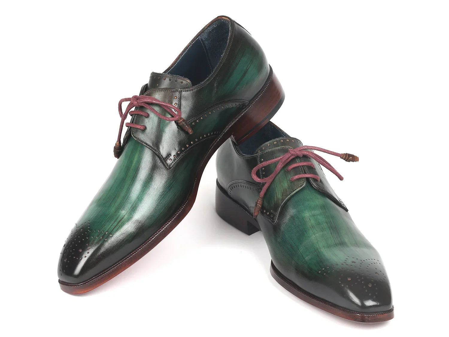Paul Parkman Men's Green Medallion Toe Derby Shoes (ID#6584-GRN) - Which Mark
