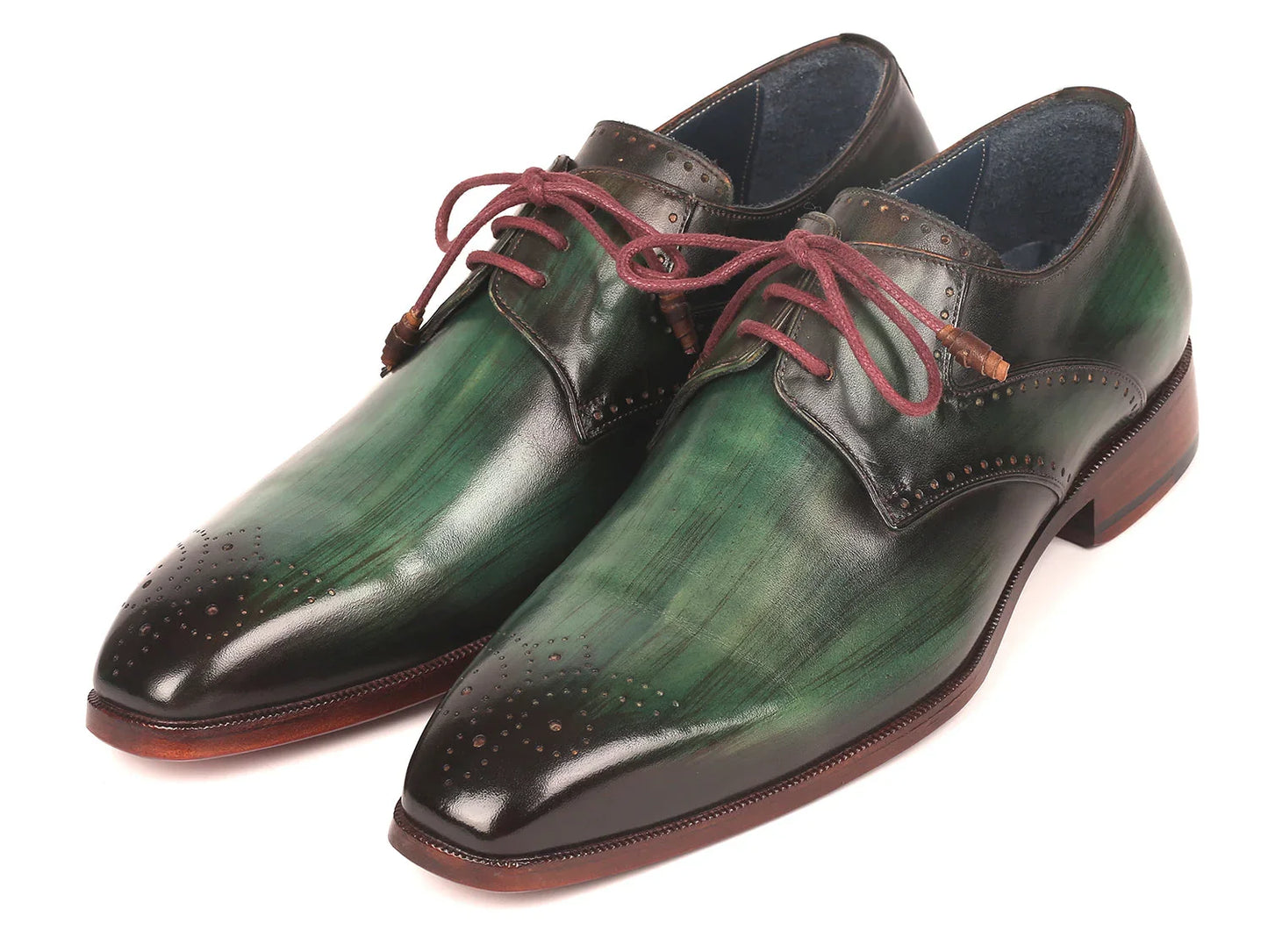 Paul Parkman Men's Green Medallion Toe Derby Shoes (ID#6584-GRN) - Which Mark